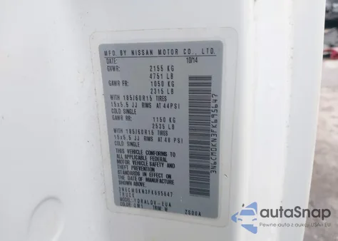 2015 Nissan Nv200 S z USA, uszkodzony, nr VIN 3N6CM0KN3FK695647